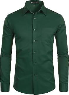PARKLEES Men's Long Sleeve Slim Fit Casual Business Wedding Shirt with Chest Pocket