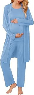 Ekouaer Maternity Pajamas Nursing Robe Set 3 Pieces Post Partum Lounge Sets