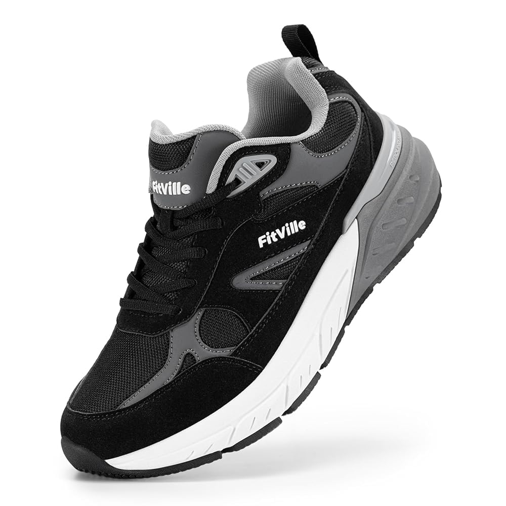 FitVille Mens Extra Wide Fit Trainers Walking Shoes with Arch Support High Rebou