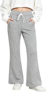 Rolanko Girls Jersey Pull Up Trousers, Bootcut Elastic Waist School Uniform Plain Flared Sweatpants