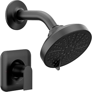 Moen Genta LX Matte Black High-Pressure Balancing Eco-Performance Modern Shower Trim, Including Showerhead, Shower Lever Handle for Water Temperature Adjustment (Posi-Temp Valve Required), T2472EPBL
