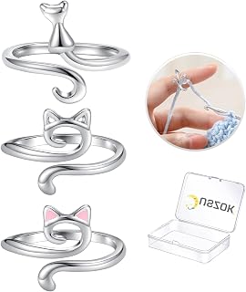 Crochet Ring for Finger Crocheting Adjustable Yarn Knitting Tension Rings | Juszok 3Pcs Cat Crochet Yarn Guide Rings Knitting Tools for Tension, Crocheting Supplies for Women Mother Grandma