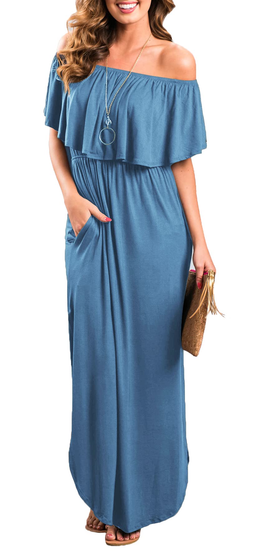 Sarin Mathews Womens Off The Shoulder Ruffle Party Dress Casual Side Split Beach