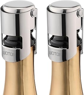WOTOR Champagne Bottle Stoppers, Stainless Steel, 2 Pack (Silver) | Food Grade Silicone, Reusable Champagne Cork, Suitable for Champagne, Cava, Prosecco, Sparkling Wine