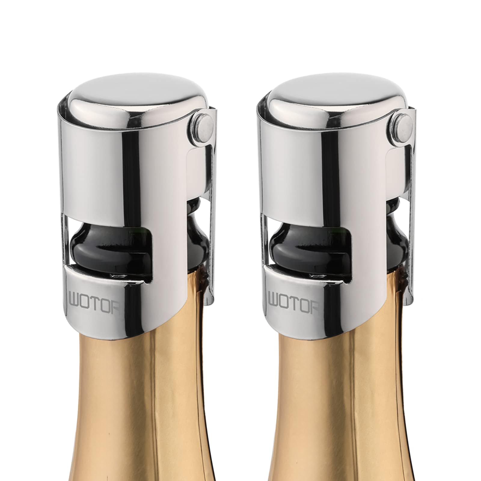 WOTOR Champagne Bottle Stoppers, Stainless Steel, 2 Pack (Silver) | Food Grade S