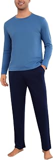 Bresdk Men's Winter Pyjamas Cotton Long Pyjamas Warm Cotton Two Piece Long Sleeves and Long Plaid Pants with Pockets Loungewear for Home S-3XL