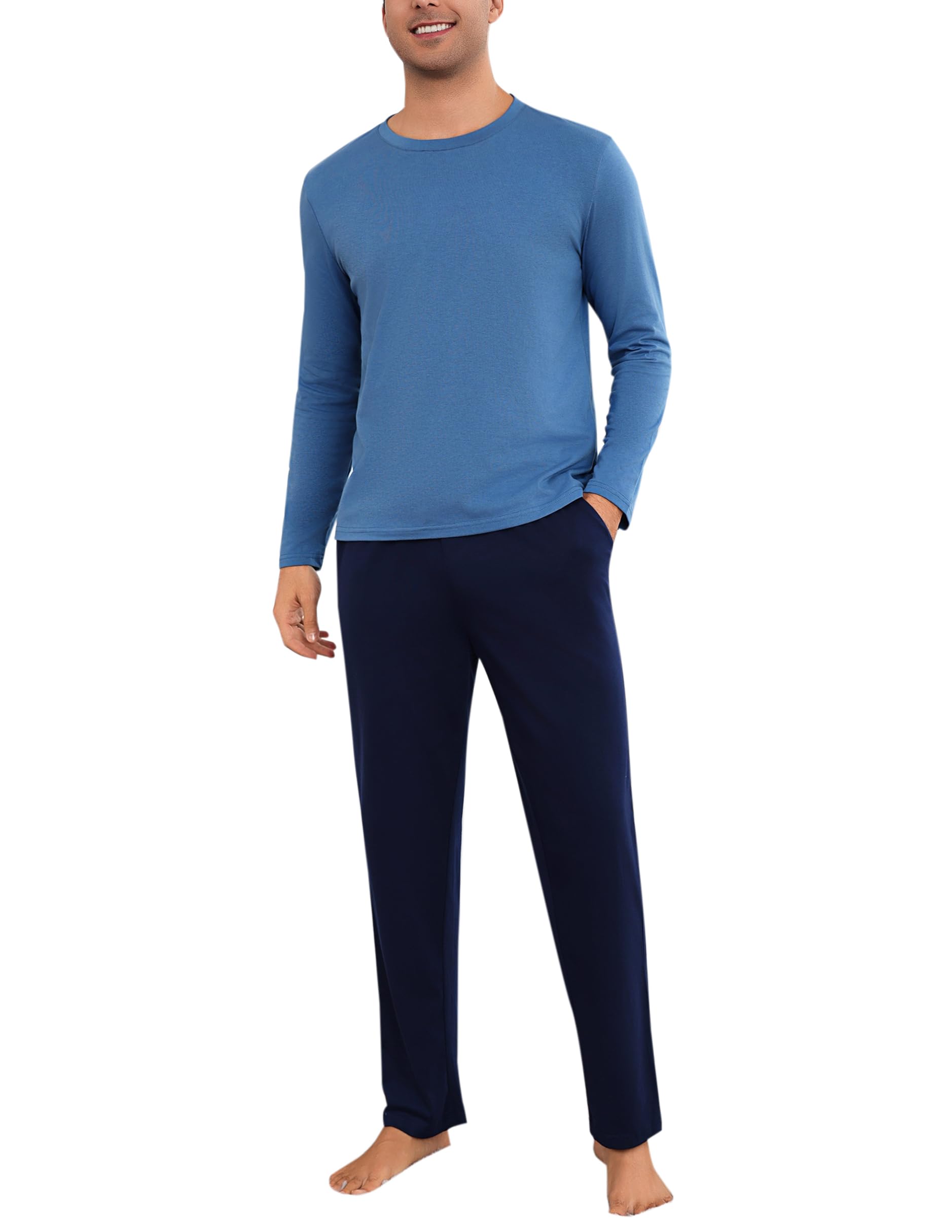 Bresdk Men's Winter Pyjamas Cotton Long Pyjamas Warm Cotton Two Piece Long Sleev