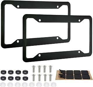 MTABCTY 2 Pack Black License Plate Frames - Heavy Duty Stainless Steel Car License Plate Frame with 4 Holes, Rattle Proof Rustproof with Mounting Screws &amp; Caps for Front Rear Cars