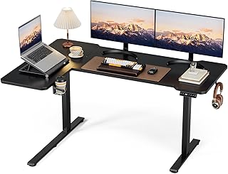 Acrolix L Shaped Standing Desk 59 inch Electric Height Adjustable Desk, Reversible Study Writing Gaming Computer Desks with Splice Board, Sit Stand Table for Home Office, Black