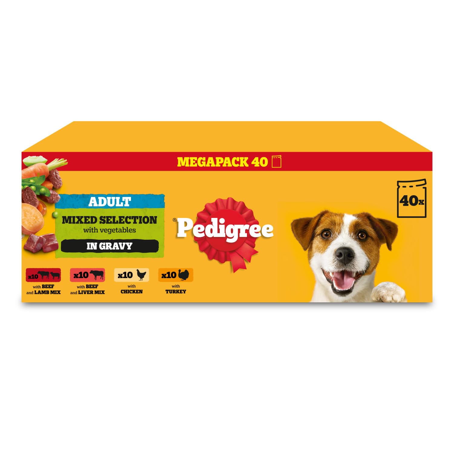 Pedigree Adult Dog Wet Food Pouch Mixed Selection in Gravy, 40x100g
