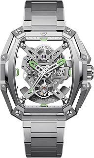 CIGA Design Z Series Hunter Automatic Mechanical Watch Tonneau Case Octagonal Three Layers Steel Bracelet H-Link Luxury Skeleton Watch Gift for Men and Women