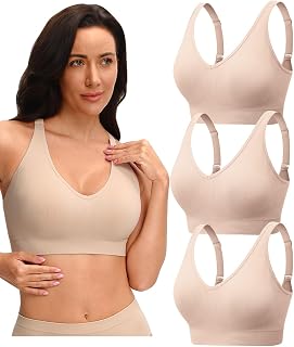 Evercute Womens V Neck Bras 3 Pack Adjustable Wireless Supportive No Underwire Bras Padded Comfort Bralette for Everyday