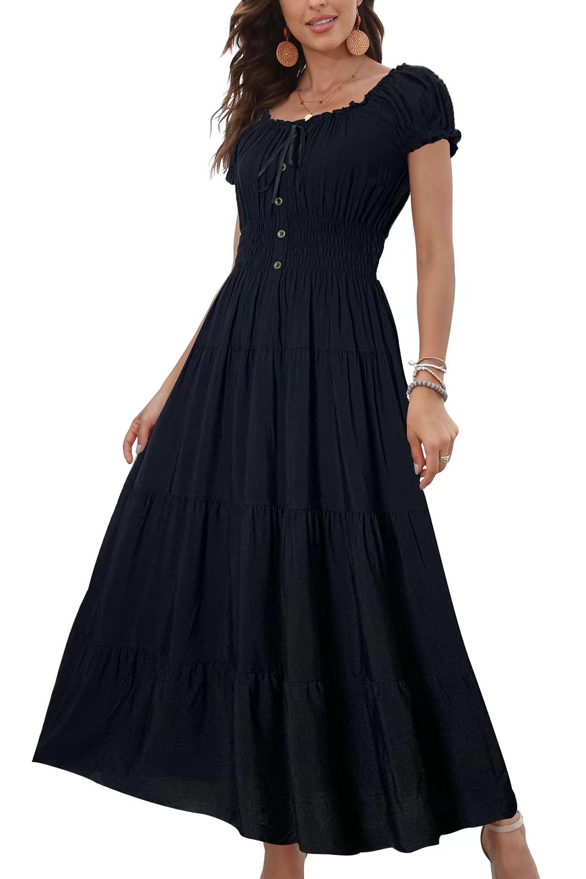 OSTOO Women's 2026 Maxi Dress Short Sleeves Boho Floral Print Tiered Casual Flow