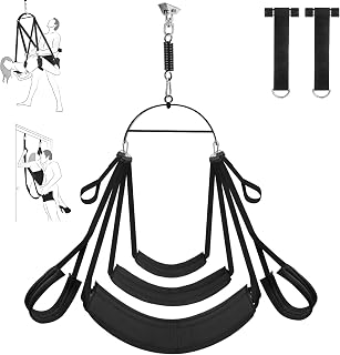 Sex Swing Adjustable BDSM Toys Sex Straps with Super Widened Seat Adjustable Sex Furniture for Women's Pleasure Adult Sex Games Strong Support up to 800lbs Sex Toys for Adults (Black with Curved frame)