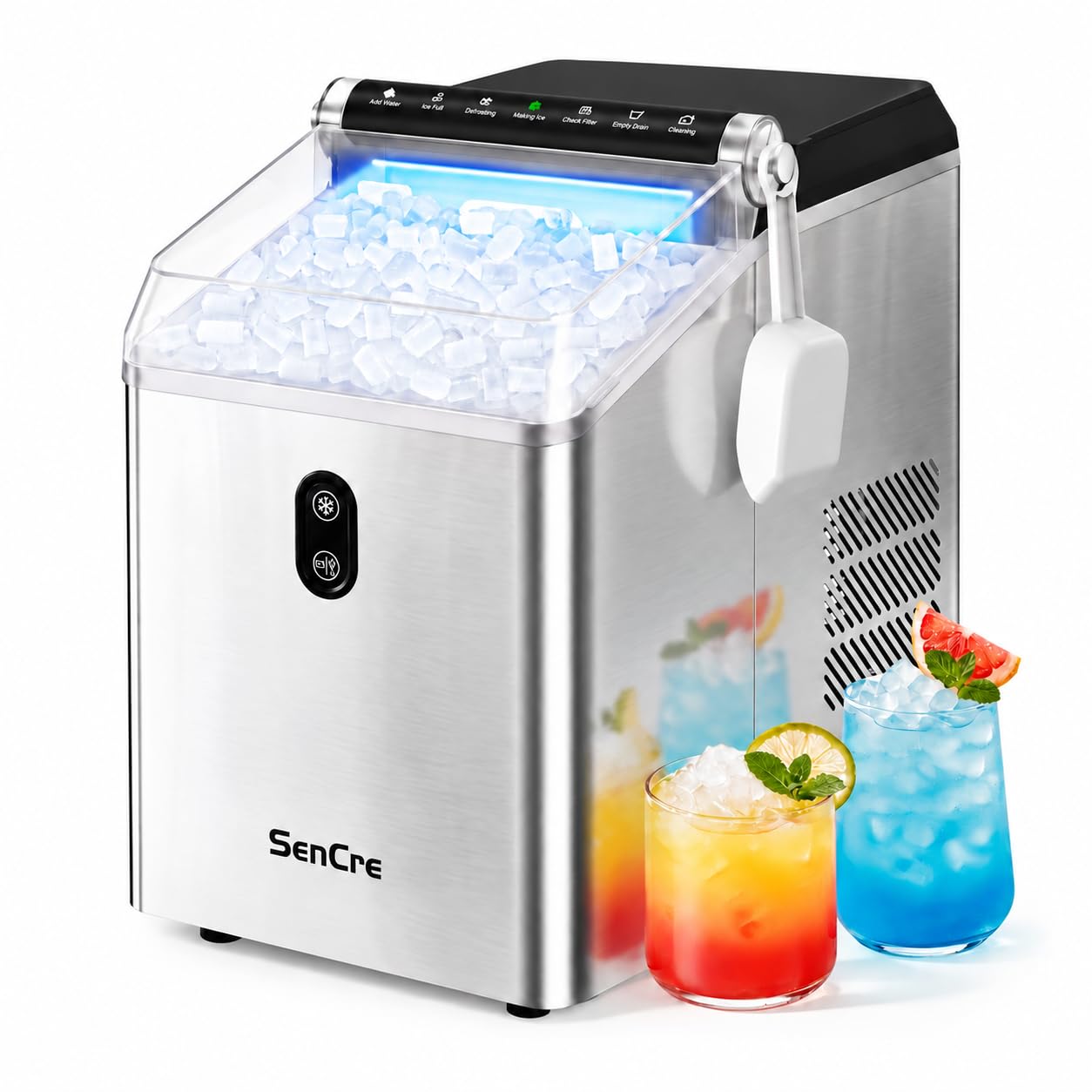Nugget Ice Maker Countertop,55LBS/Day Ready in 4 Mins, Stainless Steel | Pebble 