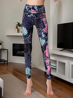 High Waist Yoga Pants for Women Tummy Control Tropical Print Workout Leggings for Fitness Exercise