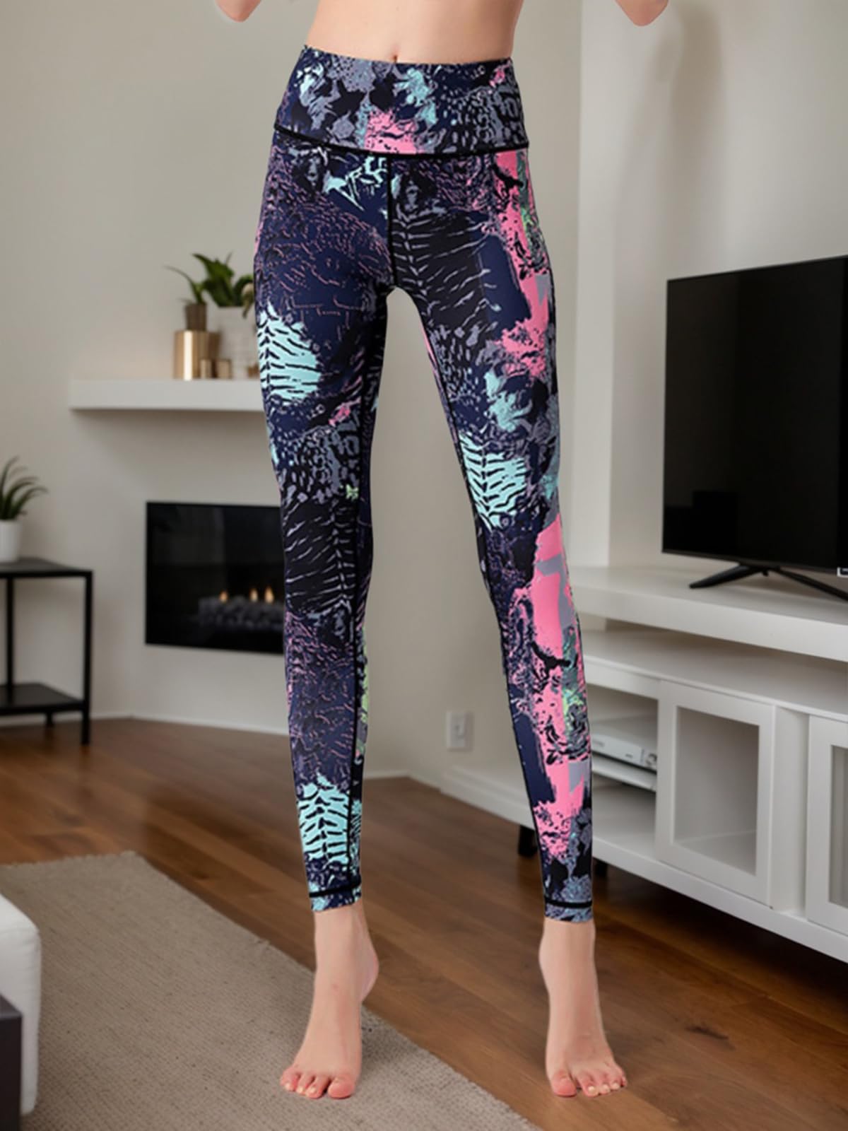 High Waist Yoga Pants for Women Tummy Control Tropical Print Workout Leggings fo
