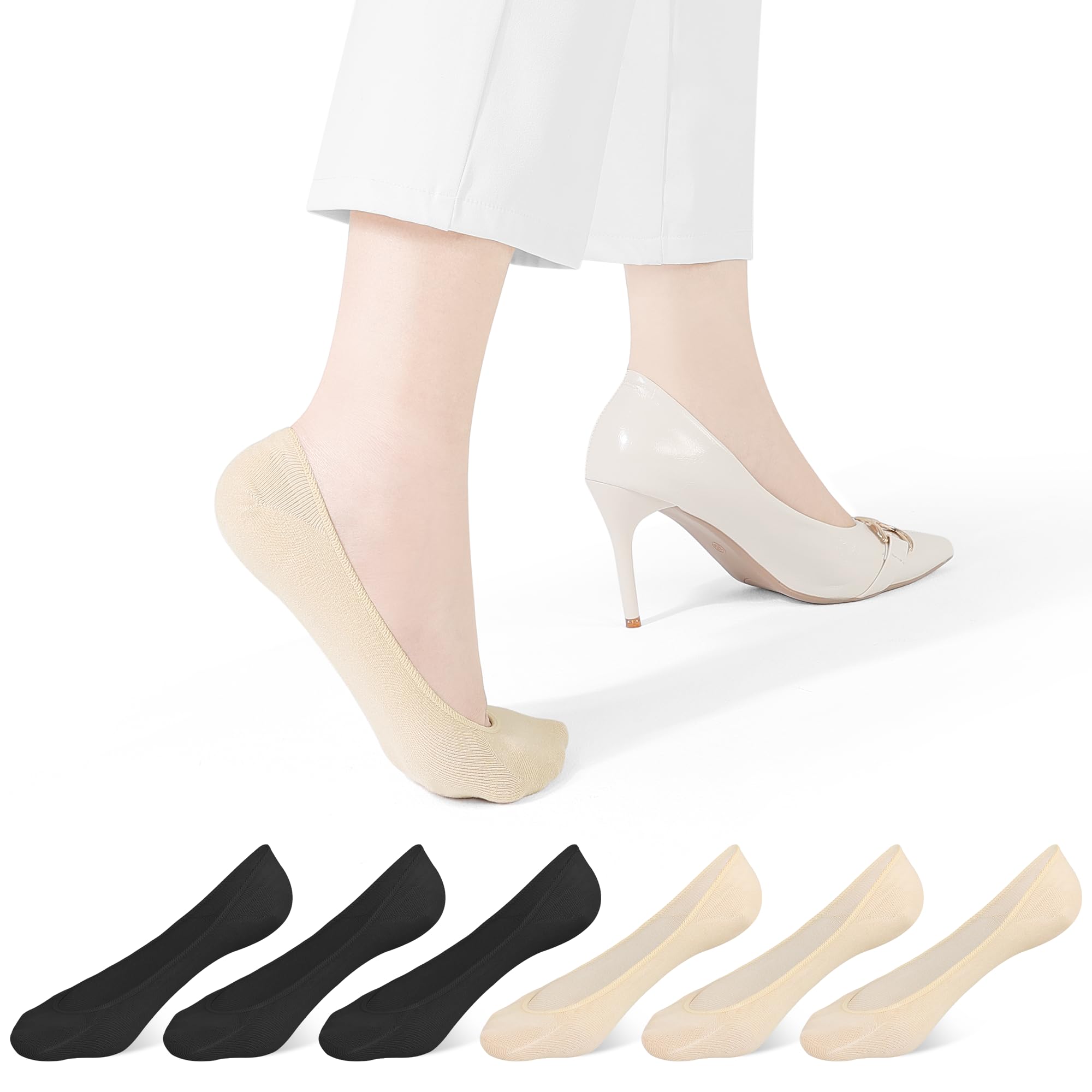 CLOSEMATE Women's No Show Socks for Flats Mary Jane, Ultra Low Cut 6 Pairs