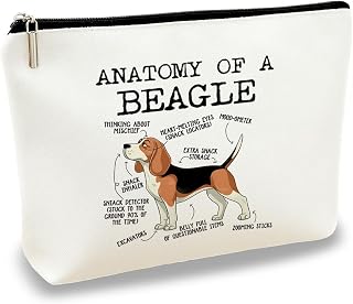 Funny Practical Durable Makeup Bag Beagle Anatomy Cute Dog Cosmetic Pouch for Girls and Mom, Small & Portable Makeup Pouch for Daily Work & Travel, Zippered Beauty Case 25.4x7.8cm