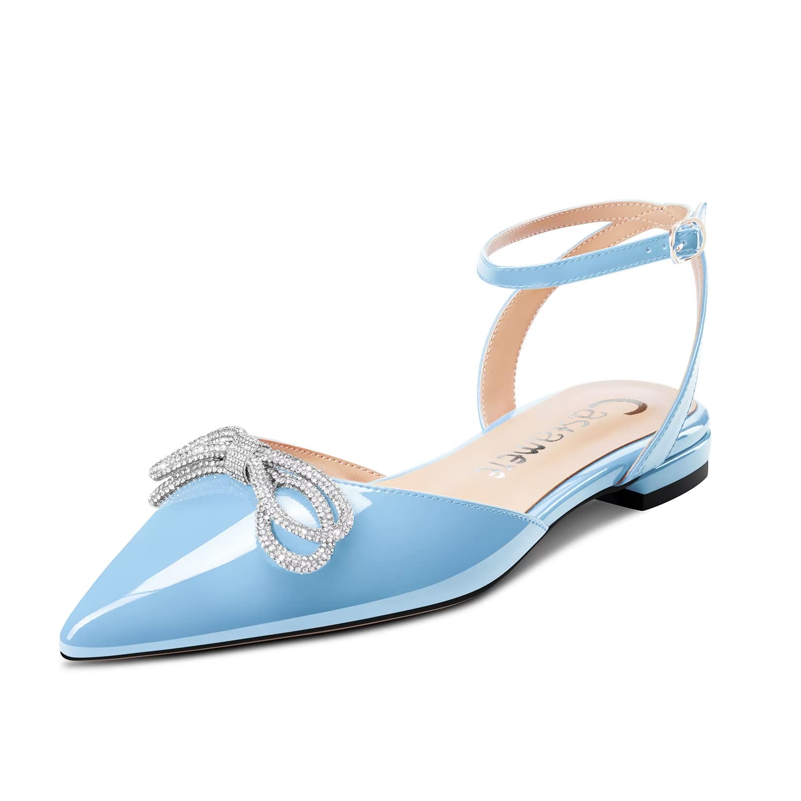 Castamere Women's Low Heel Heel Pointed Toe Cap Ankle Strap Flat Shoes Pumps Dia