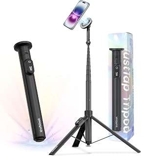 KraftGeek Magnetic Phone Tripod for iPhone, JustTap Tripod for MagSafe | 66" Auto-Open Selfie Stick Tripod, N52 Magnetic Mount, Portable Phone Tripod Stand for Travel, Video Recording & Vlogging