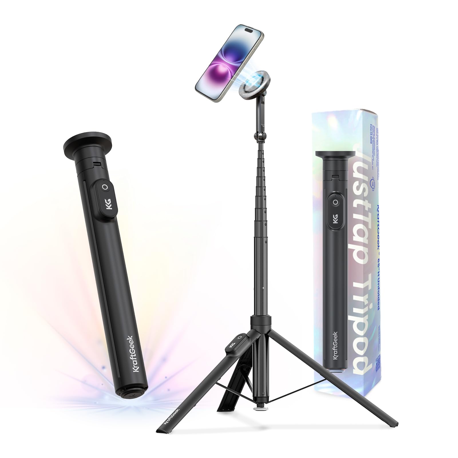 KraftGeek Magnetic Phone Tripod for iPhone, JustTap Tripod for MagSafe | 66" Aut
