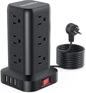 SMALLRT Tower Power Bar USB C with 10FT Flat Plug Extension Cord Indoor