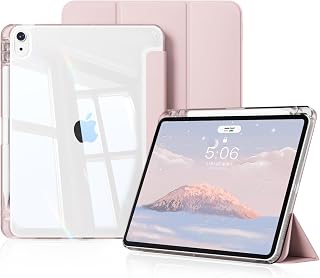 KVTVOU Case for iPad Air 11 Inch M4/M3/M2 2026/2025/2024, iPad Air 10.9 5th/4th Generation 2022/2020, Clear Back PC Case, Shockproof Protective Case, Auto Sleep/Wake, Pink