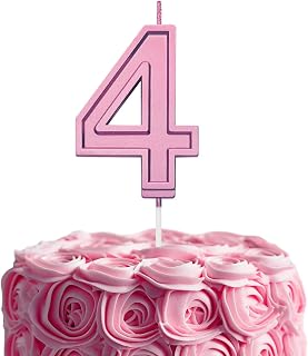 Pink Birthday Number 4 Candles for Wedding Party Cake Decorations