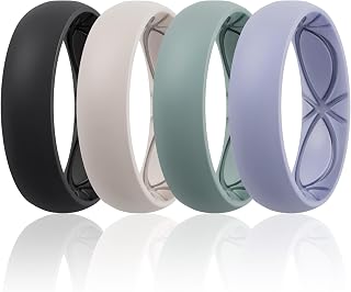 Egnaro 4/5/8 Variety Multipack Ergonomic Breathable Promise Ring 6mm Wide - 2mm Thick Silicone Wedding Rings Ladies Rubber Rings Half Size