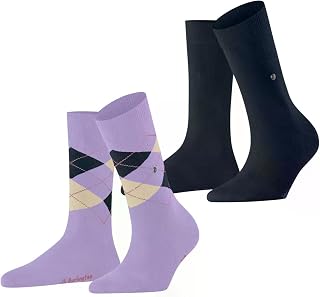 Burlington Women's Everyday Mix 2-Pack Socks Breathable Cotton Reinforced Resistant Soft Blend Plain Argyle Pattern for Everyday Wear Business Looks Multipack 2 Pairs