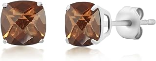 925 Sterling Silver Cushion Cut Gemstone Stud Earrings for Women | 6MM Hypoallergenic Birthstone Stud Earrings | Anti Tarnish Silver Earring Studs by MAX + STONE