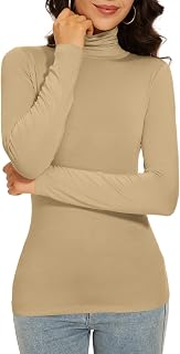 Womens Turtleneck T Shirt Long Sleeve Thermal Top Slim Lightweight Thin Basic T Shirt (XS - 2XL)