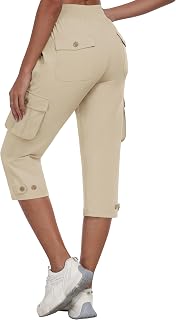 MoFiz Women's Summer Cargo Capri Trousers 3/4 Length Hiking Sports Trousers Lightweight with Pockets