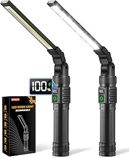 Ruboliy 2Pack Magnetic Work Light, Christmas Tool Gifts for Men Dad | Rechargeable LED Flashlight, All Aluminum, 1500 Lumens, Digital Display, 7 Mode, 360° Rotation, for Car Repairing, Mechanics