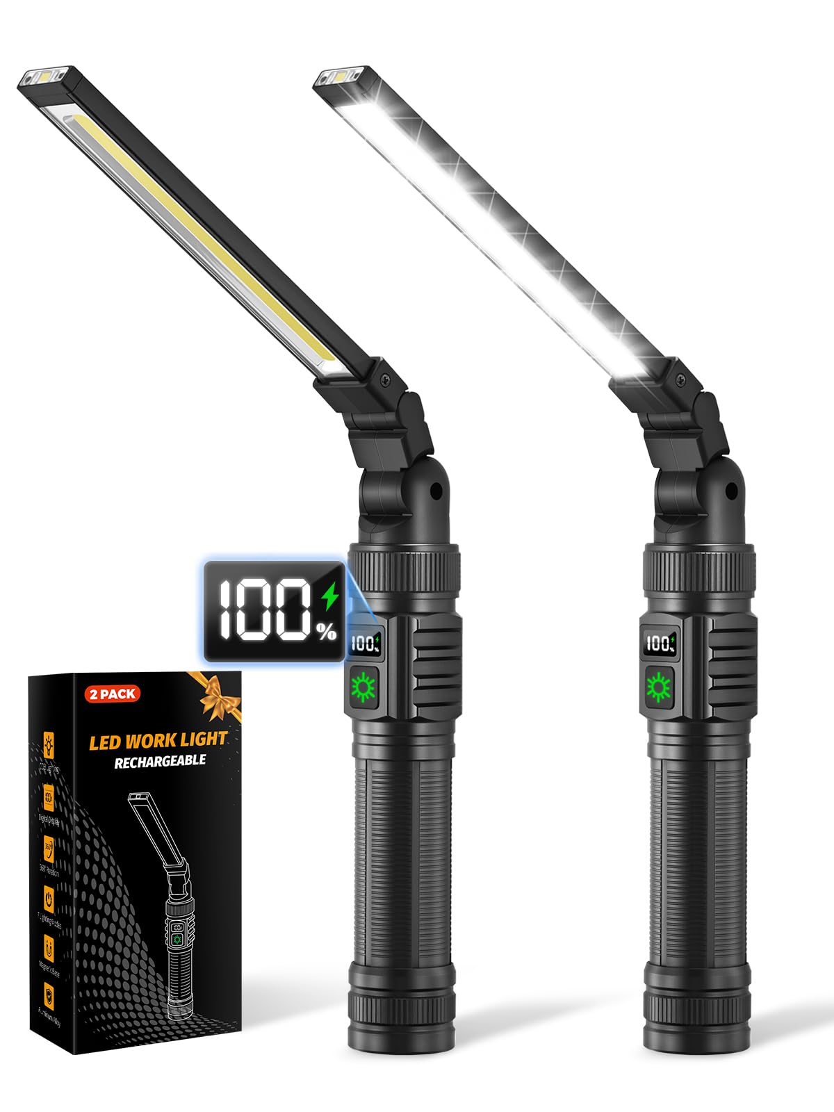 Ruboliy 2Pack Magnetic Work Light, Christmas Tool Gifts for Men Dad | Rechargeab