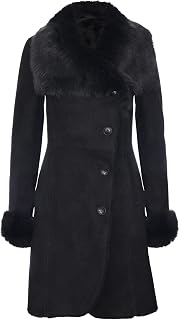 Infinity Leather Women's Warm Black Suede Merino Sheepskin Coat With Tuscan Collar
