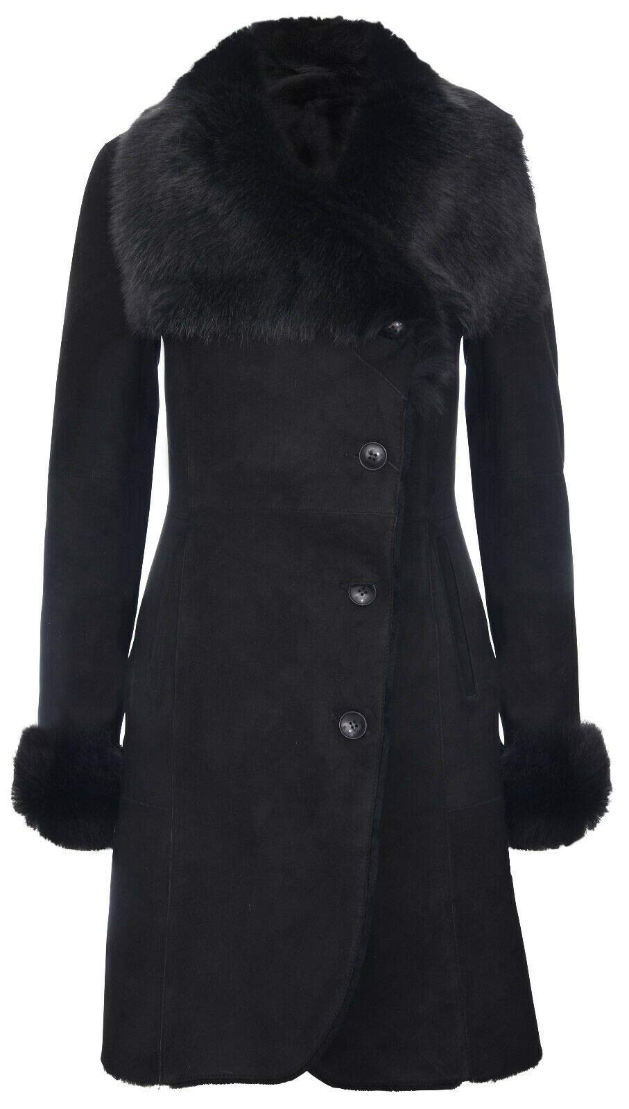 Infinity Leather Women's Warm Black Suede Merino Sheepskin Coat With Tuscan Coll