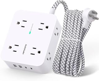 HANYCONY Surge Protector Power Strip, 1080J, 5 Ft Braided Extension Cord | 8 Outlets 4 USB Ports(2 USB C), Outlet Extender, Flat Plug, Wall Mount, Desk Charging Station, Home Office, Dorm Room ETL