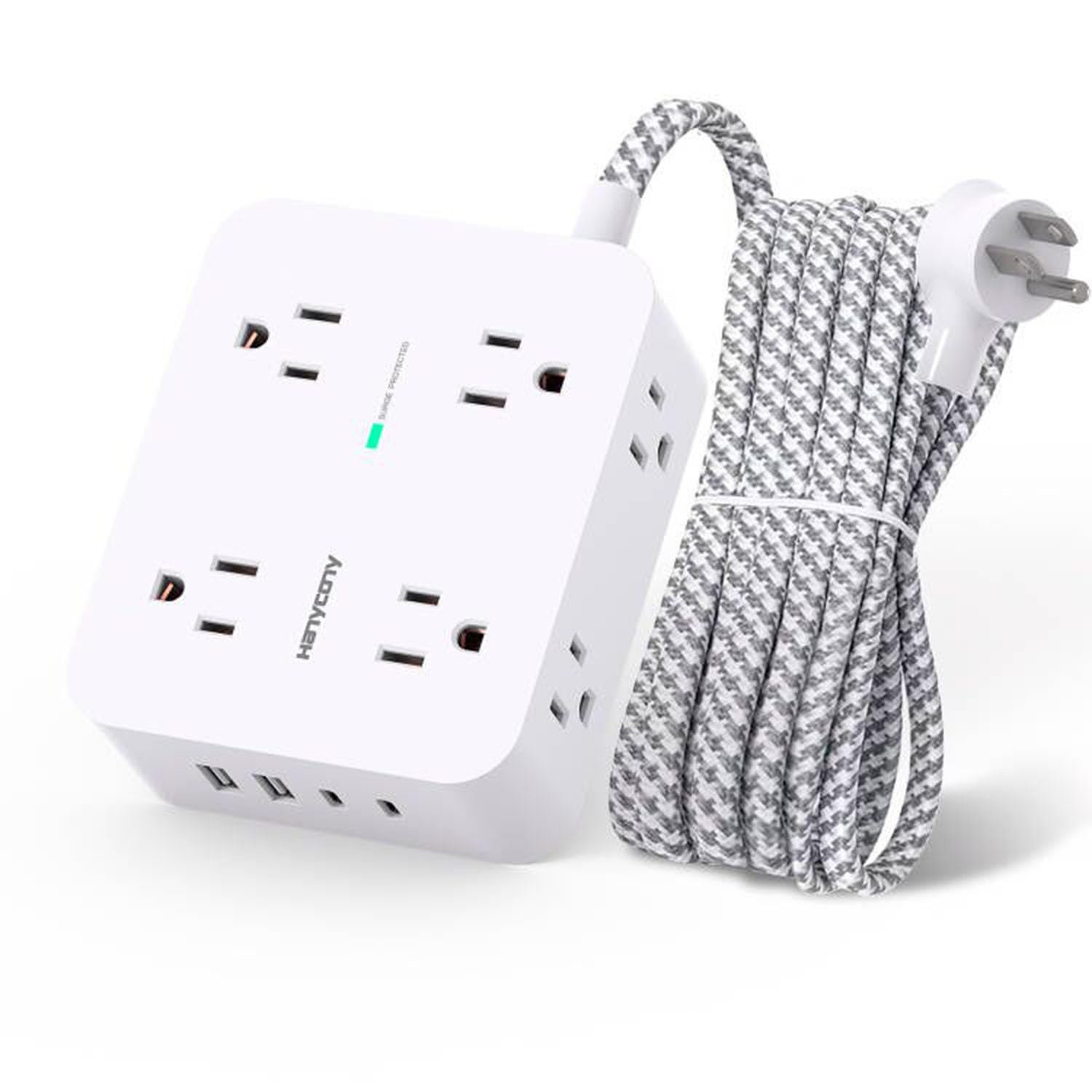 HANYCONY Surge Protector Power Strip, 1080J, 5 Ft Braided Extension Cord | 8 Out