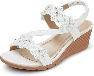 SHIBEVER Sandali da donna con zeppa bassa: sandali con zeppa elastica con cinturino alla caviglia, sandali eleganti da donna, comodi estivi