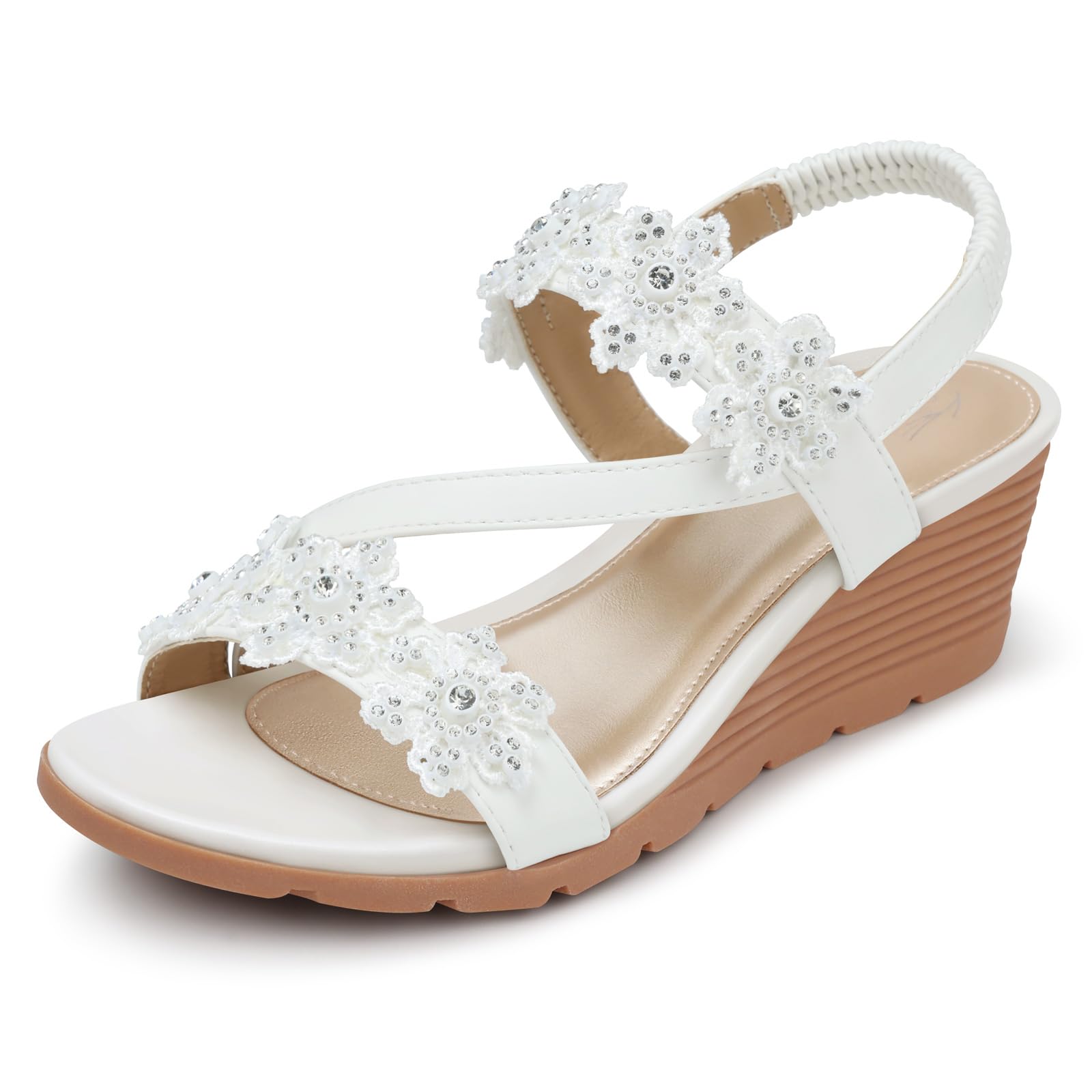 SHIBEVER Sandali da donna con zeppa bassa: sandali con zeppa elastica con cintur