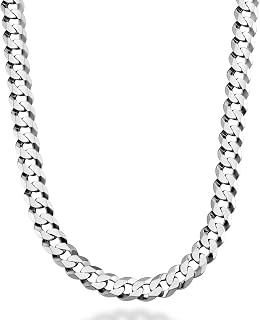 Miabella Italian 925 Sterling Silver 9mm Cuban Link Chain Necklace for Men