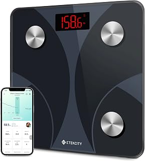 Etekcity Smart Digital Scale for Body Weight and Fat Percentage, 400lb | Accurate Bluetooth LED Bathroom Scale, Ash-Black Body Composition Analyzer, BMI Weighing Machine for Daily Body Tracking