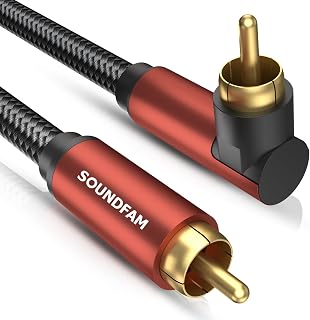 90 Degree RCA Cable Right Angle Subwoofer Cable, Digital Audio Coaxial Cable 24K Gold Plated Dual Shield (Wine Red, 1M)