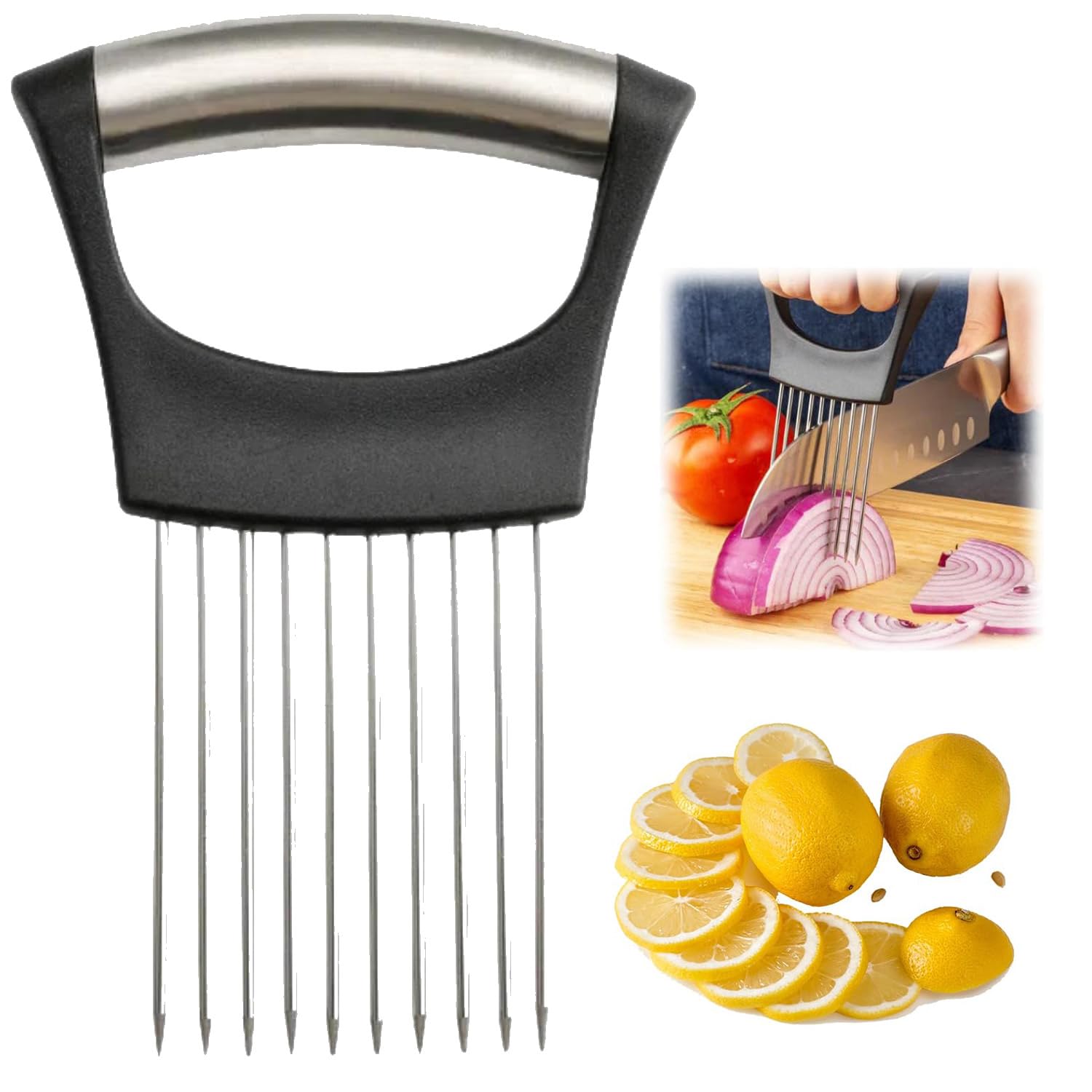 Stainless Steel Onion Slice Holder, New Onion Holder for Slicing, Lemon Slicer V