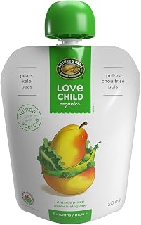 Love Child Organics Pears, Kale + Peas Puree, 128 ml (Pack of 12)