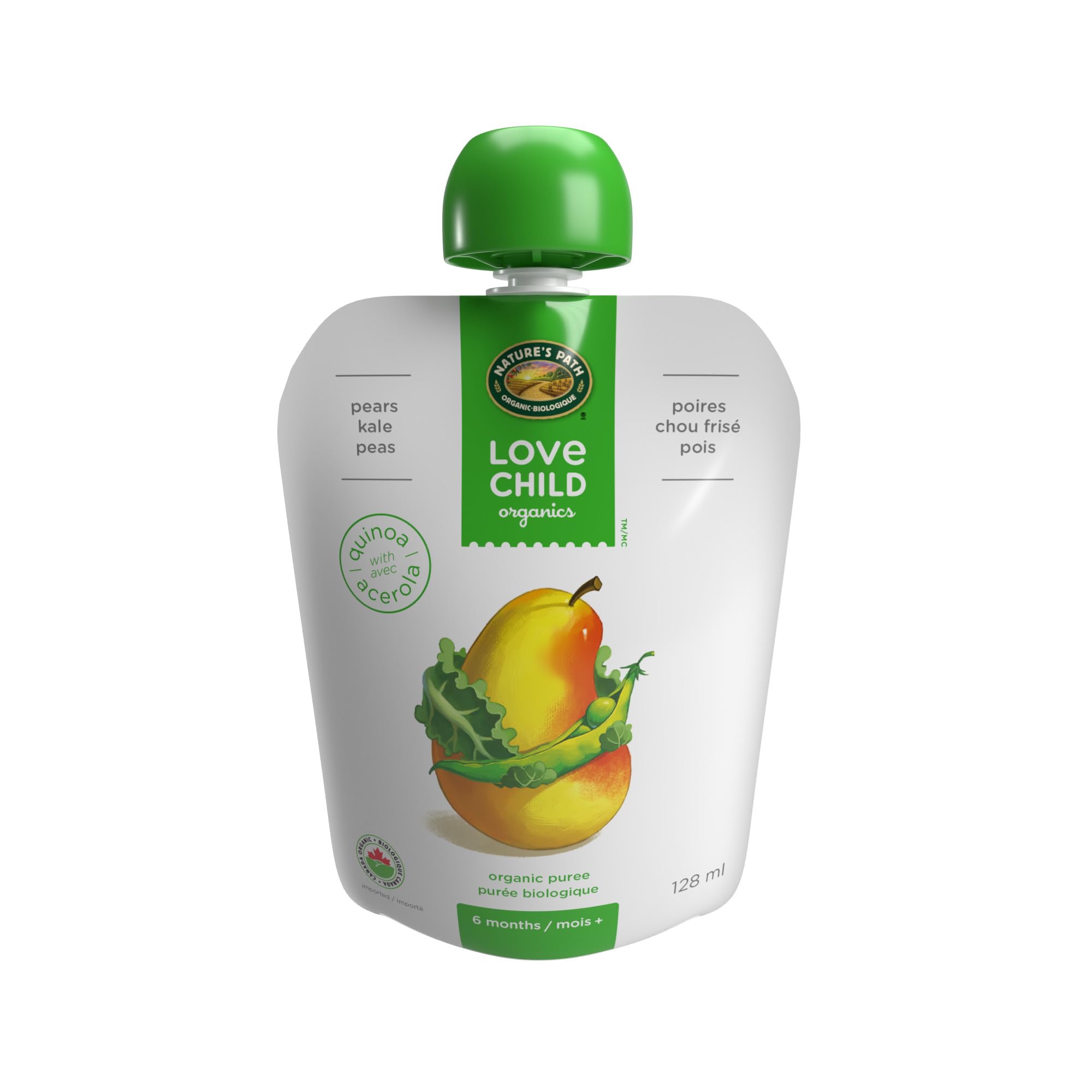 Love Child Organics Pears, Kale + Peas Puree, 128 ml (Pack of 12)