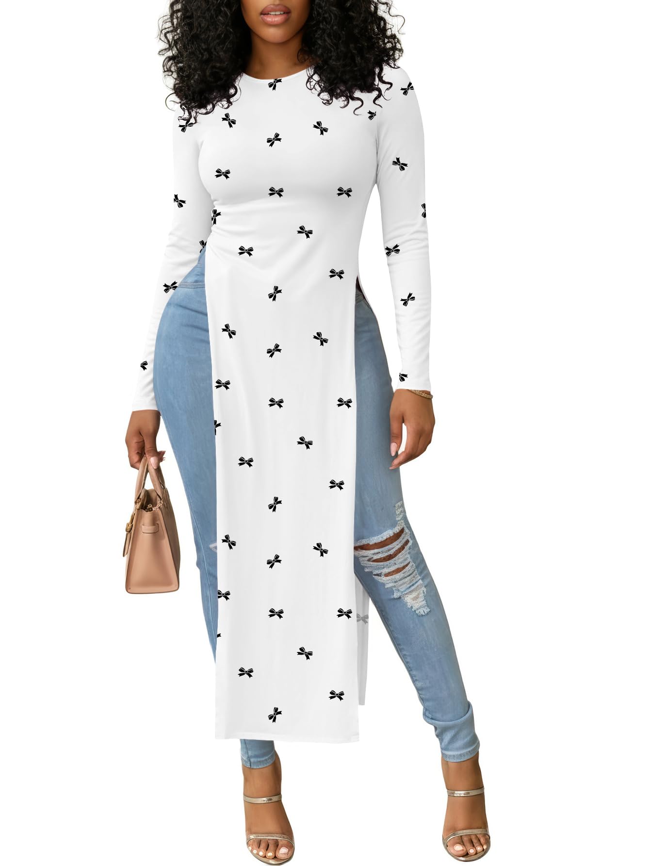 OPOIPIN Women's Side Split Casual Long Shirt