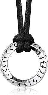 Bandmax Viking Rune Chain for Men Women Stainless Steel Necklace with Mobius Round / Triangle / Infinity Rune Pendant with Black Braided Leather Chain Amulet Viking Jewellery for Women Men